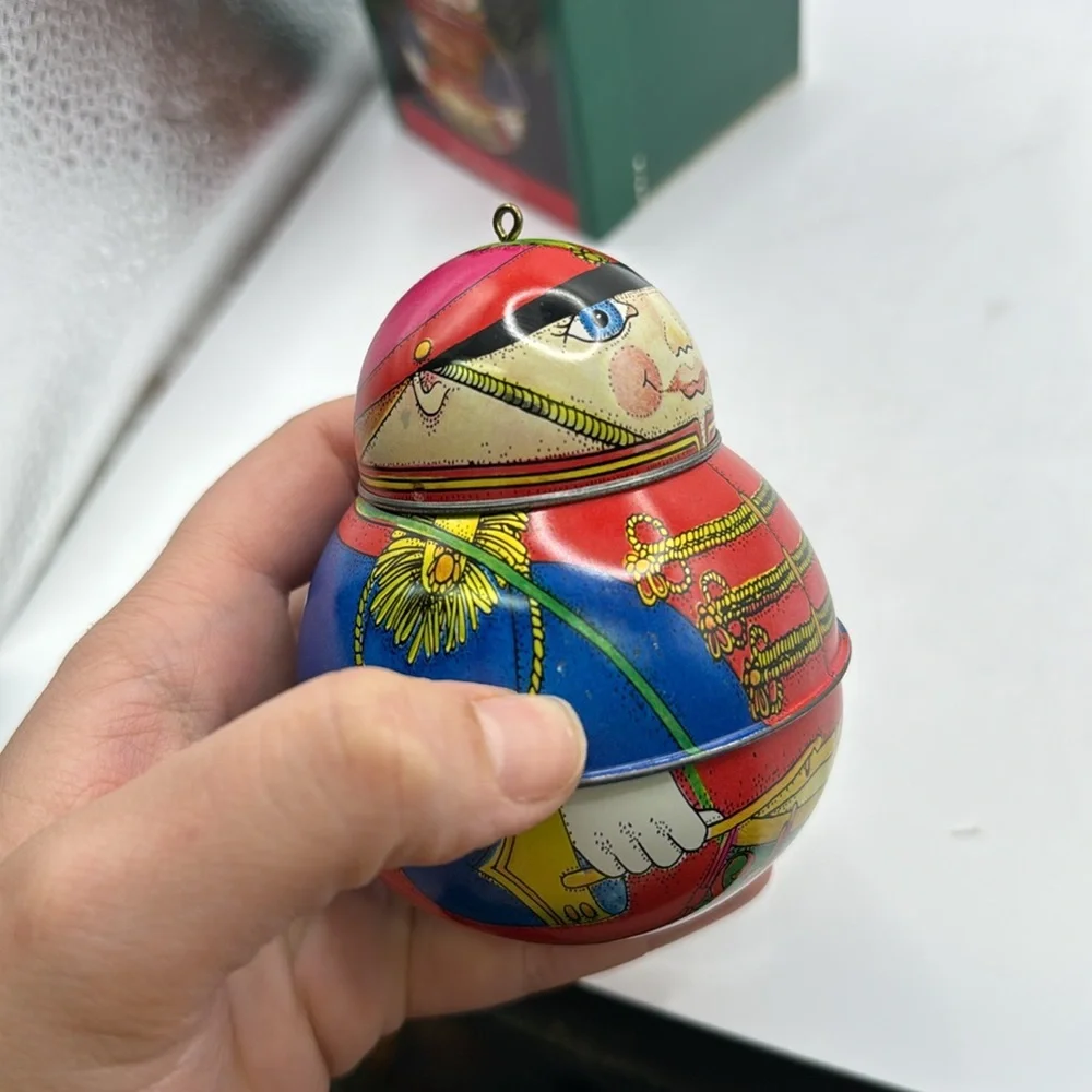 Vintage Hallmark Jolly Wolly Soldier Keepsake Christmas Ornament Tin Container